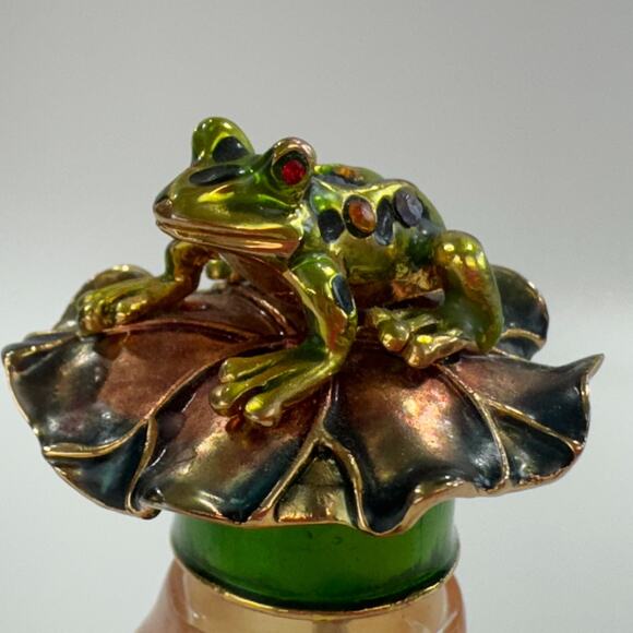 Perfume Bottle With Metal Frog Screw Top Dauber Multicolor Rhinestones Marked R - Picture 8 of 16